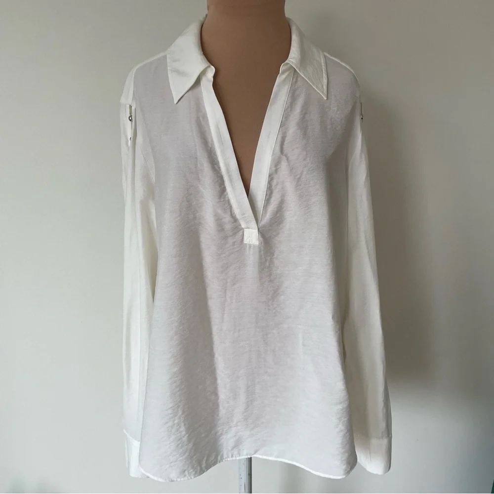 Jonathan Simkhai Stormy Beaded Ivory V-Neck Collar Long Sleeve Coverup Top NWT M - Picture 6 of 12